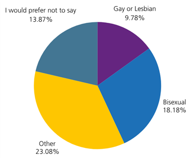 Pie chart showing the distribution of sexual orientations who experienced unwanted sexual behaviour from the public in 2024 and 2025.