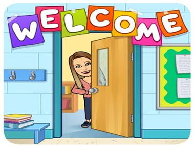 cartoon woman peering around door with welcome sign