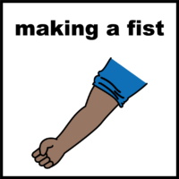 rolled up sleeve and tight fist