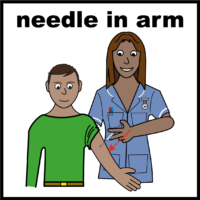 Nurse putting a needle in patients arm