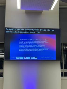 A TV screen on the wall. 