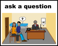 illustration of two people asking the doctor a question