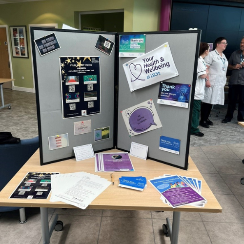 Display board on a stall at an event.