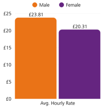 Bar graph comparing the average hourly rate between BME males and females. 