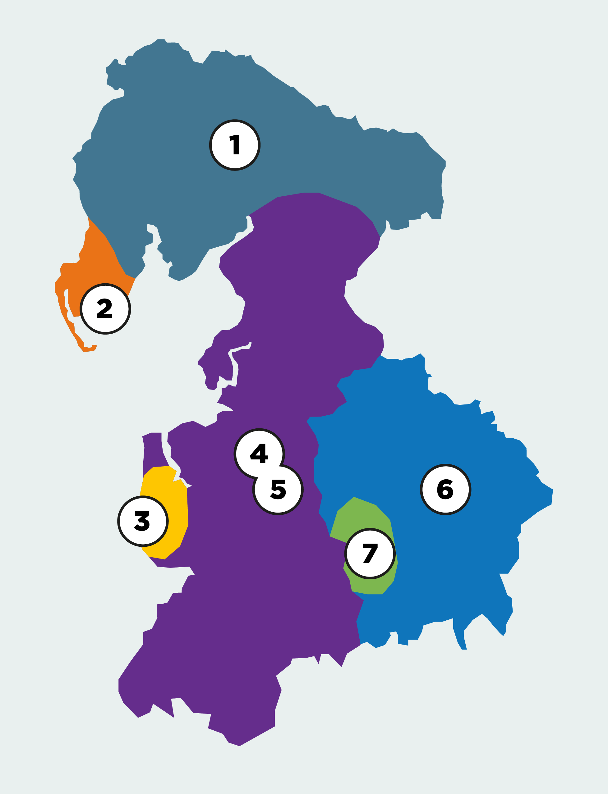 Map of Lancashire and South Cumbria, numbers correlate to text on the right